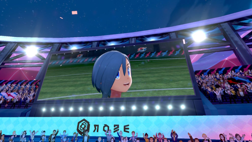 Protagonist aus Pokémon Schild auf einer Stadion Leinwand
