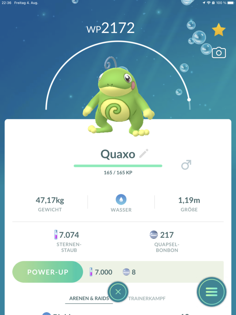 Screenshot aus Pokémon Go: Schillerndes Quaxo